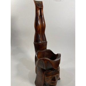 Hand Carved Wooden Bowl Holder Diving Art Sculpture /Vintage